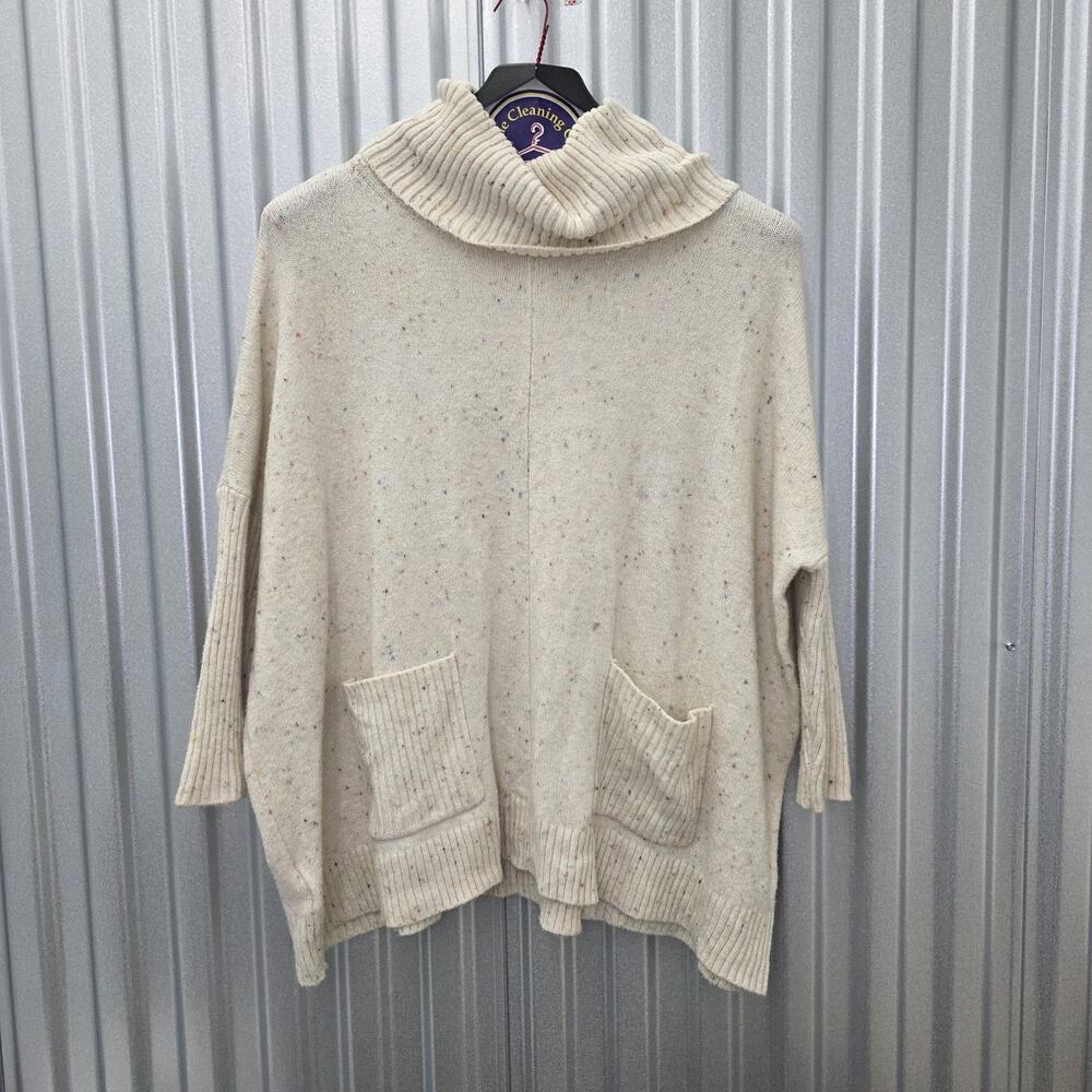 Loft Women's XS Speckled Knit Pullover Sweater Cream Dolman Sleeve Turtle Neck